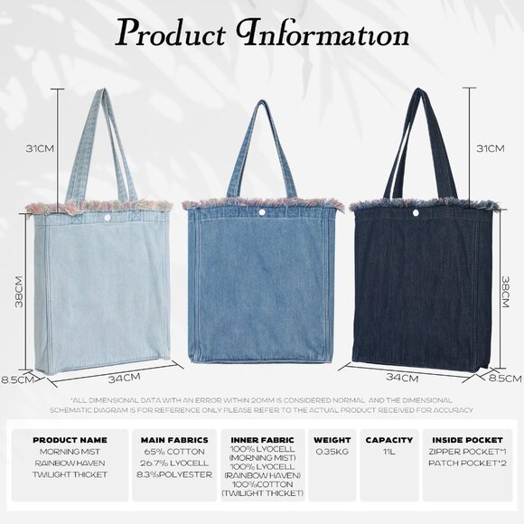 Brand New with Tag- Forest-Inspired Red Fringe Denim Tote Bag for Women - Picture 4 of 7